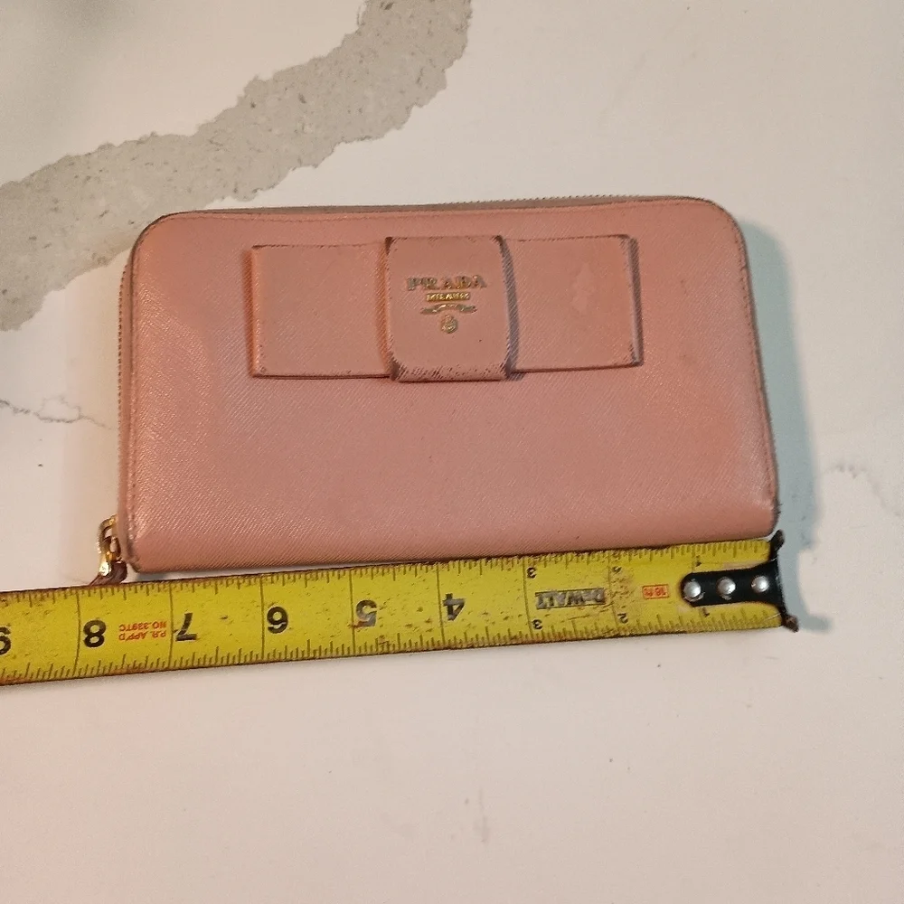 Prada Wallet Light Pink Lampo Saffiano Leather Ribbon Bow Zip Around